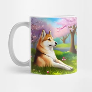 Shiba Inu in a Cherry Blossom Orchard Mug